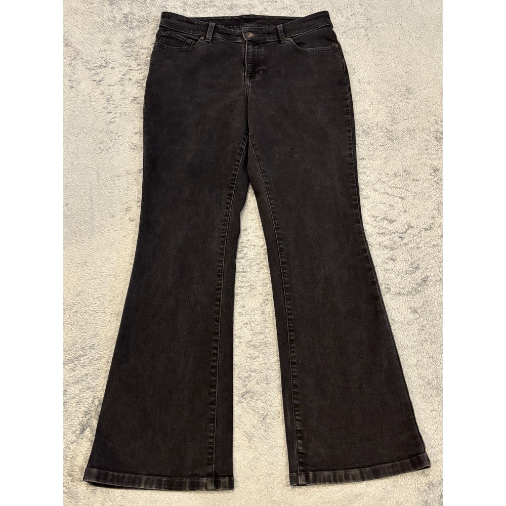 LL Bean Favorite Fit Jeans Womens 8R Black Denim Flare Leg Stretch Casual